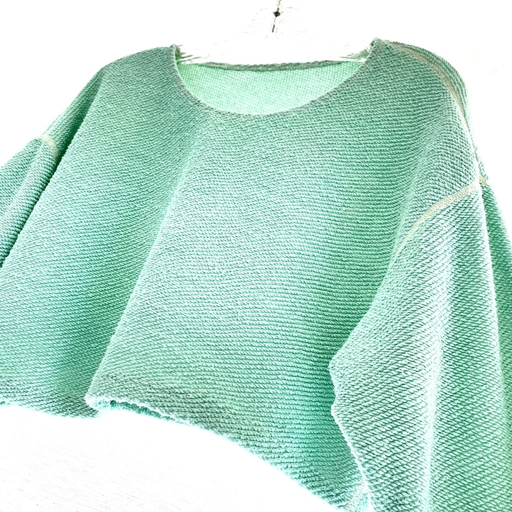 American Apparel Crop Sweater Mint Green 100% Cotton Relaxed Fit Crop Sweater OS - Picture 12 of 12